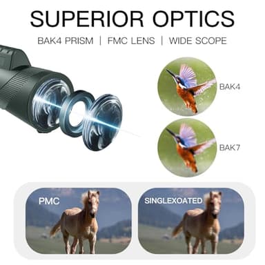 10X42 HD Monocular for Adults, Military Grade Compact Monocular Telescope with BAK-4 Prism & FMC Lens & Smartphone Holder & Tripod, Stargazing Hunting Bird Watching, Camping Hiking Travel Accessories - Image 2