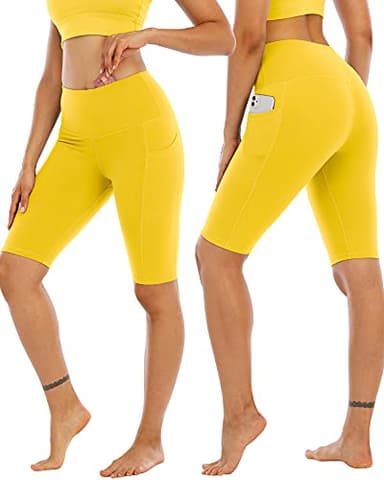 4 Pack Biker Yoga Shorts with Pockets for Women,High Waisted Athletic Running Workout Gym Shorts Tummy Control,Yello,Red Bean Paste,Gray Blue,Bean Green,XXL - Image 2
