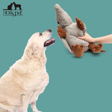 Hollypet Plush Dog Squeaky Toy Stuffed Armadillo Animal Pet Puppy Chew Toys with Clean Teeth for Small Medium Large All Breed Sizes Dogs, Gray Large, 8 in - Image 5