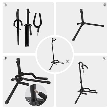 Amazon Basics Height Adjustable Foldable Guitar Stand with Secure Support for Acoustic, Electric, Bass and Banjos, Sturdy, Black - Image 7