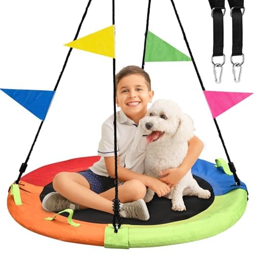 Tree Swing, Saucer Swing, 40 inch 900lbs Weight Capacity, with Adjustable Hanging Straps, for Backyard Outdoor, Multicolor, Circle Round Disc, Gifts for Kids - Image 1