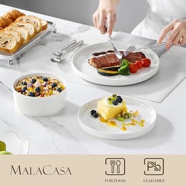 MALACASA 24 Pieces Porcelain Dinnerware Set, Modern White Dish Set for 8, Premium Serving Plates and Bowls Sets, Chip and Scratch Resistant Dishware Sets Kitchen Dishes Dining Ware Set, Series LEAH - Image 3