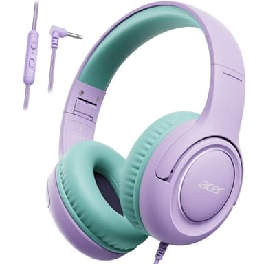 Kids Headphones with Cord for School - Over-Ear 85/94dB Volume Limiter, 3.5mm Jack Foldable Stereo Sound Headset for Toddlers Girls Boy Travel Learning Entertainment Tablet Kindle iPad PC Purple Green - Image 1