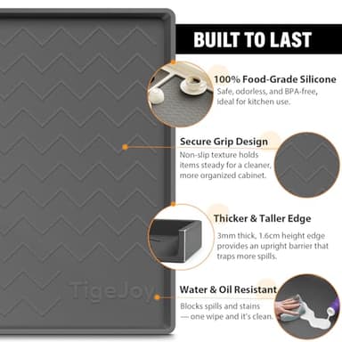 TigeJoy Under Sink Mat 19" x 19" - Silicone Sink in Kitchen and Bathroom Organizers and Storage, Waterproof Protector for Drawer Shelf and Cabinet Liner, Flexible Sink Drip Tray - Image 3