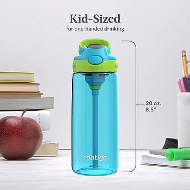 Contigo Kids 20oz 2-Pack Aubrey Water Bottles with Cleanable Silicone Straw Spill-Proof Lid Dishwasher Safe Blue Raspberry/Cool Lime & Blueberry/Juniper BPA-free - Image 2