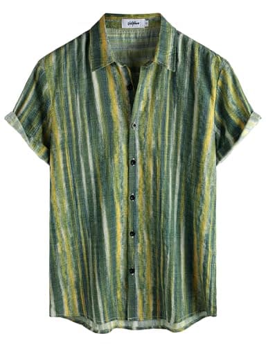 VATPAVE Mens Casual Short Sleeve Button Down Shirts Regular Fit Hawaiian Summer Shirt Medium Green Yellow - Image 1