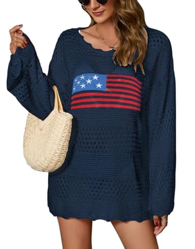Alsol Lamesa Women’s Swimsuit Crochet Cover Up Summer Long Sleeve Knit Bathing Suit Cover Up Swimwear Mesh Tops - Image 1