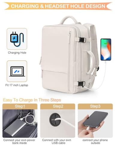 Getravel Travel Backpack For Women, Airline Approved Personal Item Bag, Carry On Backpack,17 Inch Laptop School Backpack, Waterproof Casual Overnight Bag, Hiking Backpack (Beige) - Image 3