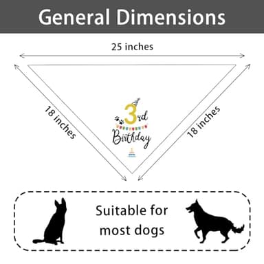 Happy 3rd Birthday Dog Bandana - Triangle Scarf Party Supplies for Pet Puppy - Lover Gifts and Accessories - Image 2