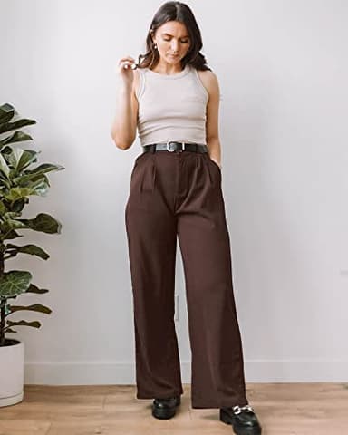 GRAPENT Flowy Pants High Waisted Wide Leg Trousers Womens Slacks Elastic Waist With Pockets Wide Leg Pants Brown Pants Old Money Aesthetic Clothing Women Color Chocolate Brown Size Small Size 4 Size 6 - Image 6