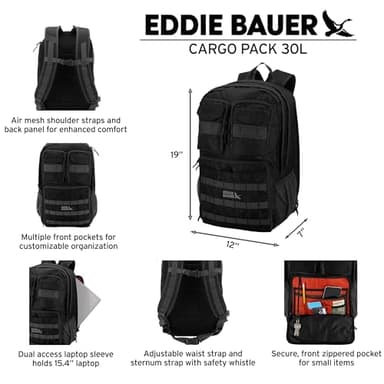 Eddie Bauer Cargo Tactical Backpack | Adventure | Heavy Duty | Outdoor | Water Resistant | 600D Polyester - Image 2