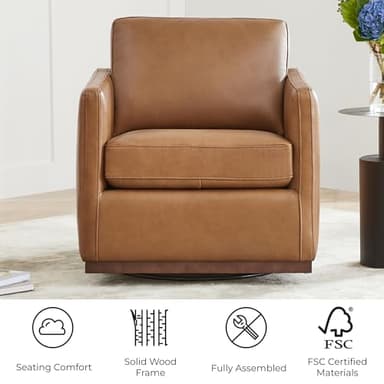 CHITA Genuine Leather Swivel Accent Chair, FSC Certified Mid Century Modern Arm Chair for Living Room and Bedroom, Fully Assembled, Saddle - Image 4