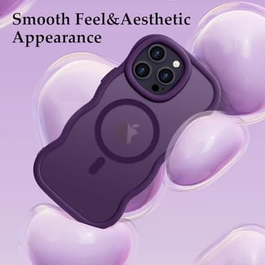 Pepmune for iPhone 14 Pro Max Case, Curly Wave Frame Hard Translucent Matte Clear Back Cover for Women Men Compatible with Magsafe TPU Bumper Drop Proof Phone Case for iPhone 14 Pro Max, Purple - Image 6