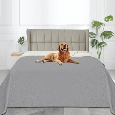 Easy-Going Waterproof Dog Bed Cover Reversible Leak Proof Pet Blanket Replacement Mat for Furniture Washable Couch Cover Sofa Cover for Dogs Cat(82x86 Inch, Light Gray/Ivory) - Image 2