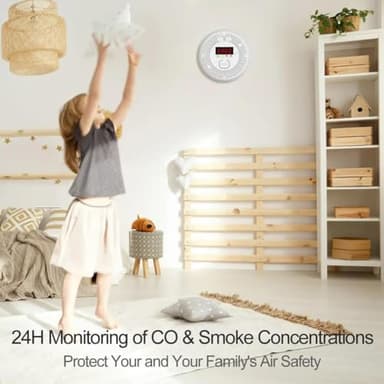 Vzmcov Carbon Monoxide and Smoke Detector LCD Display, Battery Powered, Dual sensors, 85dB Voice Alarm and Real-time Tracking, Suitable for Home/Kitchen/Bedroom/RV (Small Screen, 2Pack-CO&Smoke) - Image 4