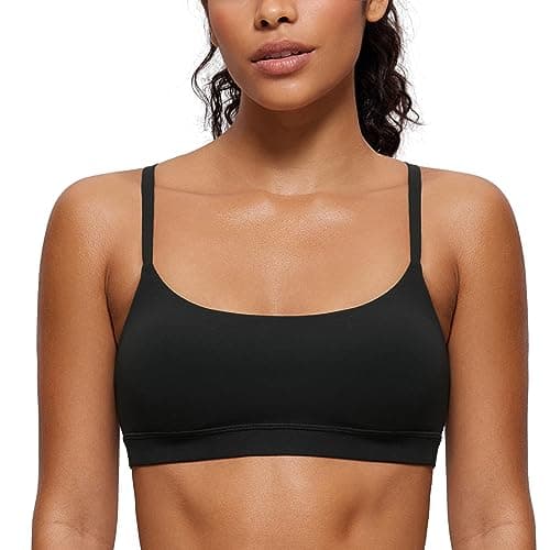 CRZ YOGA Womens Butterluxe Adjustable Spaghetti Strap Sports Bra - Scoop Neck Wireless Padded Yoga Workout Crop Top Black X-Large - Image 1