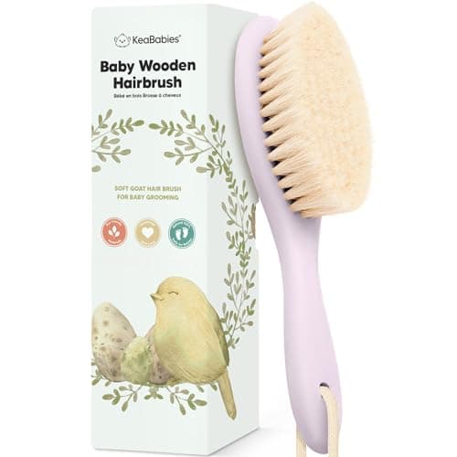 Wooden Baby Hair Brush - Cradle Cap Baby Brush with Soft Goat Bristles, Perfect Gentle Scalp Newborn Comb for Infant, Girls, Boys, Bath Essentials (Thistle, Oval) - Image 1