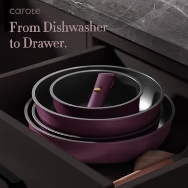 CAROTE 21pcs Pots and Pans Set, Nonstick Cookware Set Detachable Handle, Induction Kitchen Cookware Sets Non Stick with Removable Handle, RV Cookware Set, Gold and Purple - Image 8