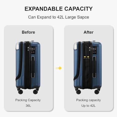 LEVEL8 Grace Carry on Luggage Airline Approved, 20 Inch Expandable Hard Sided Luggages with Spinner Wheels, Harshell Small Rolling Suitcase for Women Men with Tsa Lock, Blue - Image 6