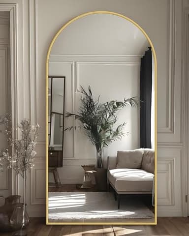 Antok Full Length Mirror, 76"x34" Floor Mirror with Stand, Hanging Mounted Mirrors for Bedroom, Living Room, Cloakroom, Dining Room, Gold, Arched - Image 4