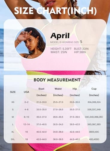 Herseas Women Two Piece Striped Swimsuit Cute High Waist Tummy Control Bikini Top with Bottom Push Up Modest Swimwear for Girls Rose Red Colorblock X-Small - Image 5