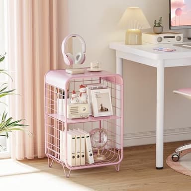 APEXCHASER Cute Kids Pink Nightstand,Metal Side Table,3 Tier End Table with Storage,Vintage Bedside Table,Girls Bedroom Furniture for Living Room,Bedroom,Dorm - Image 5