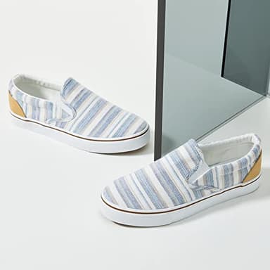 Women's Slip on Shoes Low Top Canvas Sneakers Loafers Non Slip Fashion Casual Low Cut Shoes(Light Blue Stripes.US8.5)… - Image 8