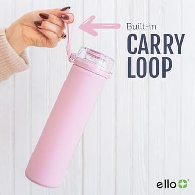 Ello Syndicate 20oz Reusable Glass Water Bottle with One-Touch Leak Proof Flip Lid, Protective Non-Slip Silicone Sleeve, Carry Loop for Coffee, Tea and Water, BPA-free, Dishwasher Safe, Cashmere Pink - Image 5