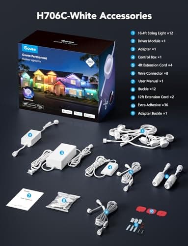 Govee Permanent Outdoor Lights Pro, 200ft with 120 RGBIC LED Lights for Daily and Accent Lighting, 75 Scene Modes for Outdoor Decor, IP67 Waterproof, Works with Alexa, Google Assistant, Matter, White - Image 9