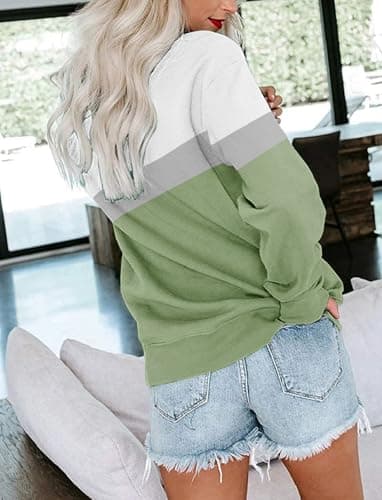 TICTICMIMI Women's Casual Long Sleeve Color Block/Solid Tops Crewneck Sweatshirts Cute Loose Fit Pullover with Pockets - Image 3