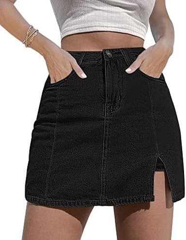 luvamia Skorts Skirts for Women Denim Mini Skirt Side Slit with High Waisted Jean Shorts Stretchy - Image 3