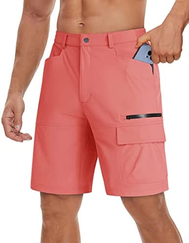 TACVASEN Mens Cargo Shorts Outdoor Lightweight Quick Dry Casual Summer Hiking Dress Work Shorts with Elastic Waist Pink, 38 - Image 2