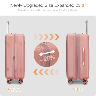 Kono Expandable Luggage 3 Piece Set Hardshell Lightweight 20in 24in 28in Carry On Suitcase with Spinner Wheels TSA Lock(Nude/Rose Gold) - Image 3