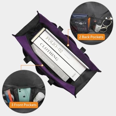 TOPDesign Utility Water Resistant Tote Bag with 13 Exterior & Interior Pockets, Top Zipper Closure & Thick Bottom Support, for Working Women, Teachers, Nurses, Accountants (Purple) - Image 4