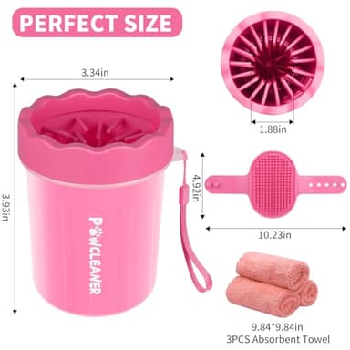 Comotech Portable Pet Foot Washer with Silicone Brush, 3 Absorbent Towels for Small Dogs (Pink) - Image 5