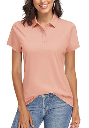 TACVASEN Athletic Polo Shirt for Women Sun Protection Shirts Short Sleeve Quick Dry Golf Shirts Hiking Fishing Shirts Women T Shirt Apricot - Image 1