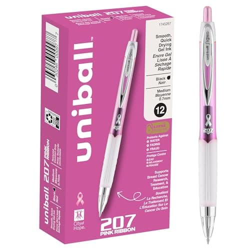 uni-ball 207 Retractable Gel Pens, Medium Point (0.7mm), Black, Pink Ribbon Edition, 12 Count - Image 1