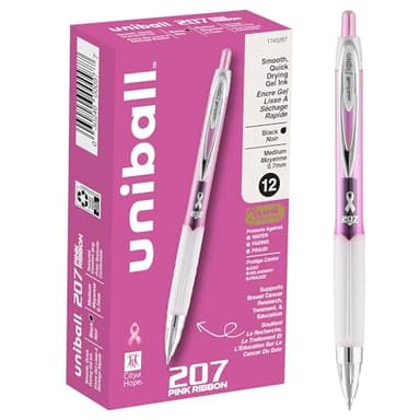 uni-ball 207 Retractable Gel Pens, Medium Point (0.7mm), Black, Pink Ribbon Edition, 12 Count - Image 1