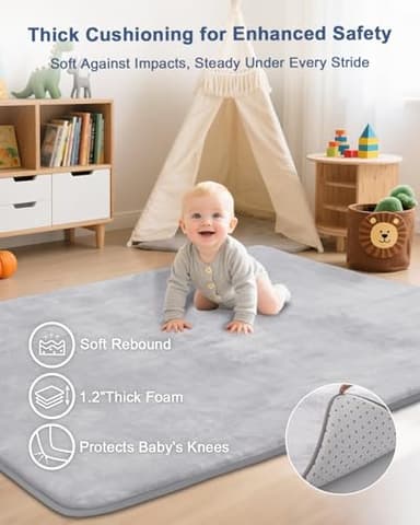 SEPARO Thick Baby Play Mat for Floor,50 x 50 Playpen Mat,Tummy Time Foam Mat,Ultra Soft Support & Plush Feel,Easy Care with Non-Slip Cushioned for Infant,Kids and Toddler Crawling,Grey - Image 2