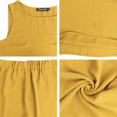 ROYLAMP Women's Summer 2 Piece Outfits Round Neck Crop Basic Top Cropped Wide Leg Pants Set Jumpsuits Ginger Yellow XS - Image 6