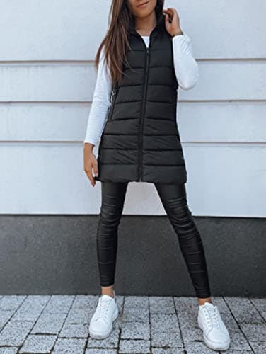 Veatzaer Women Long Vest Solid Color Sleeveless Hood Winter Puffer Vest Outwear - Image 2