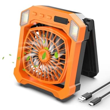 Camping Fan Battery Powered & Solar Powered, Portable Solar Fan 10000mAh Rechargeable Outdoor Fans with Light, Quiet Cordless Fans for Tent, RV, Emergency, Hiking, Power Outage, Desk, Survival Kit - Image 1