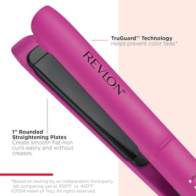 REVLON Ceramic Tourmaline 1" Flat Iron - Hair Straightener Evenly Distributes Heat for Less Damage, 5 Preset Temperatures for All Hair Types - Image 3