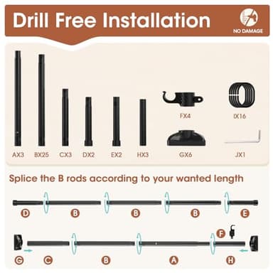 SUNALLY Room Divider No Drilling Curtain Rod Wall Divider for Room Separation, 4-10ft(H) 28-114inch(W) Adjustable, Heavy Duty Partition Space Separator Freestanding Tension Curtain Stand, Black - Image 6