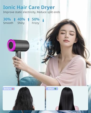 SHRATE Lightweight Ionic Hair Dryer with Diffuser - Powerful 1800W Blow Dryer for Fast Drying - Professional Low Noise Mini Hair Dryer for Travel, Gifts, Hair Styling - Image 5