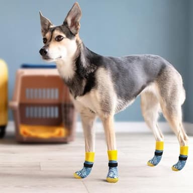 PUPTECK Anti Slip Dog Socks, Shoes with Grippers to Prevent Licking Hardwood Floors Traction, Rubber Boots & Paw Protectors for Small Medium Large Dogs Cold/Hot Pavement, Senior Dogs Booties Blue - Image 6