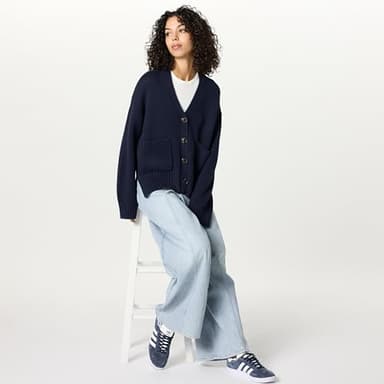 The Drop Women’s Brigitte Chunky Button Front Pocket Ribbed Cardigan, Navy, XXS - Image 4