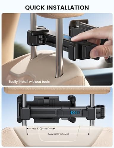 Lamicall Car Headrest Tablet Holder - [Lockable] [Thick Case Friendly] [Foldable Clip] Car Backseat Tablet Mount, Car Accessories for Kids, for iPad Pro, Air, Mini, Galaxy, Fire HD, 4.7-13" Tablets - Image 6