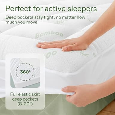 Ultra Soft Full Size Mattress Topper - Viscose Made from Bamboo Pillow Top Mattress Pad for Back Pain Relief - Naturally Cooling for Hot Sleepers, Green - Image 6