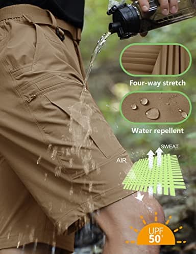 Shallowlulu Mens Big and Tall Cargo Hiking Shorts Water Resistant Quick Dry Lightweight Breathable Tactical Shorts(Dark Khaki 46W/10L) - Image 3